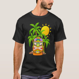 Tiki Mask Polynesian Palm Trees Hawaiian Totem Lua T-Shirt