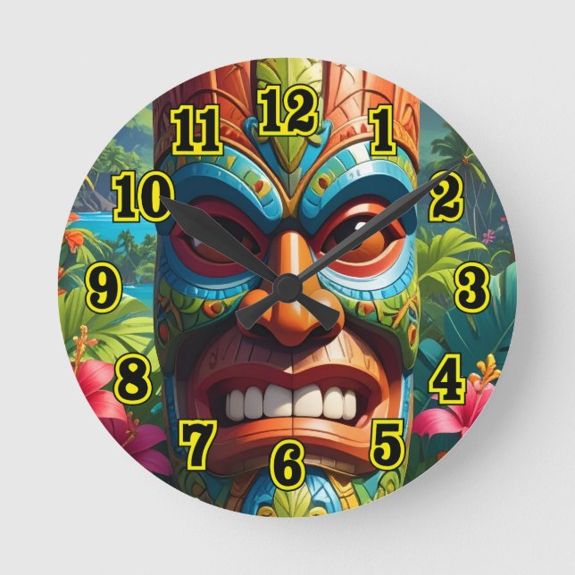 Tiki Mask Round Clock (Front)
