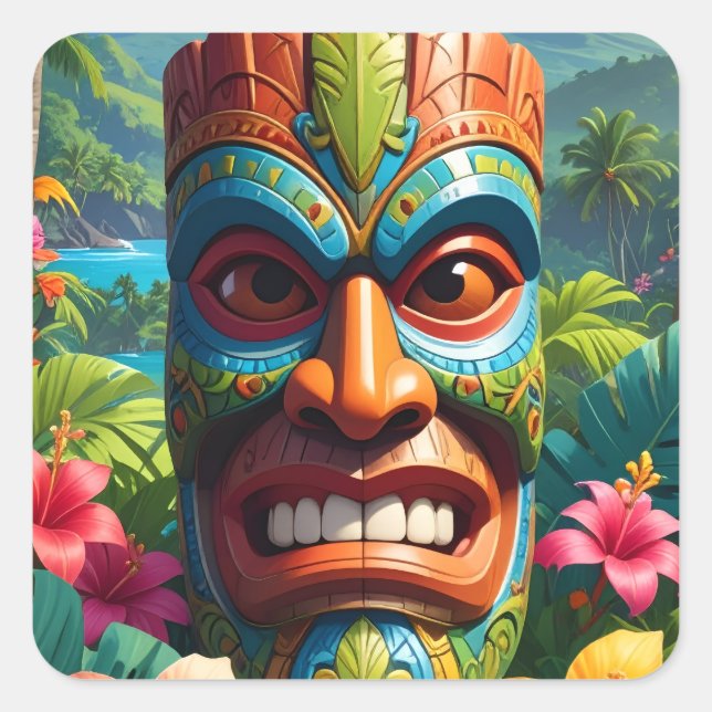 Tiki Mask Square Sticker (Front)