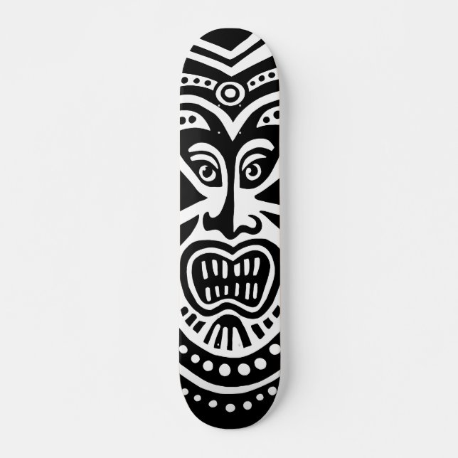 Tiki Mask Style - Black on Wood Skateboard (Front)