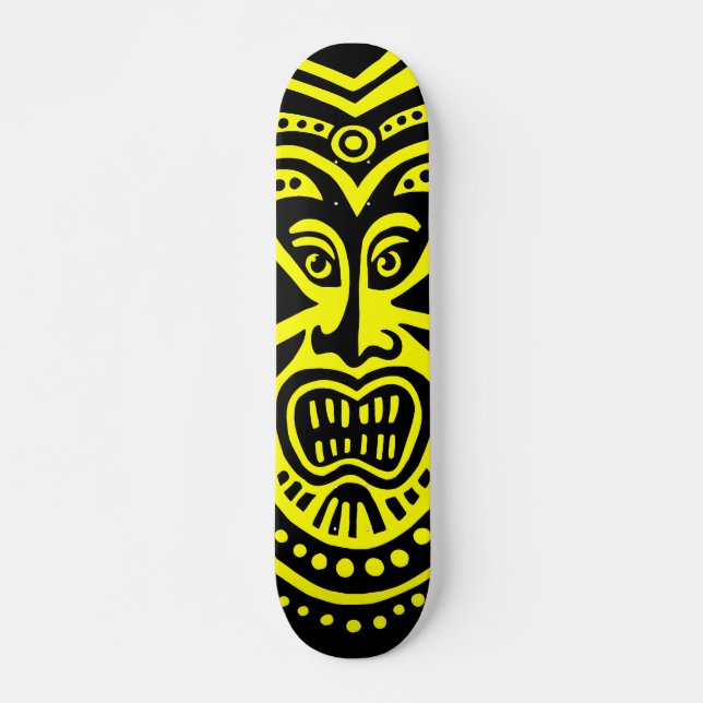 Tiki Mask Style - Black on Yellow (Retro) Skateboard (Front)