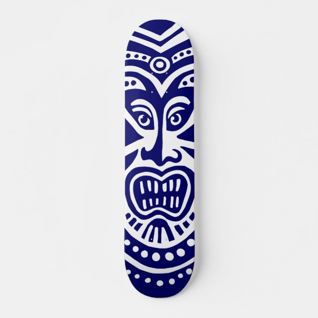 Tiki Mask Style - Navy on White (Retro) Skateboard (Front)