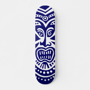 Tiki Mask Style - Navy on White Skateboard
