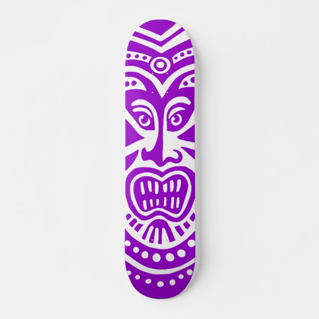 Tiki Mask Style - Purple on Wood Skateboard (Front)