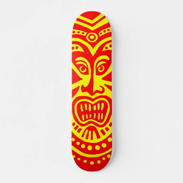 Tiki Mask Style - Red on Yellow (Retro) Skateboard (Front)