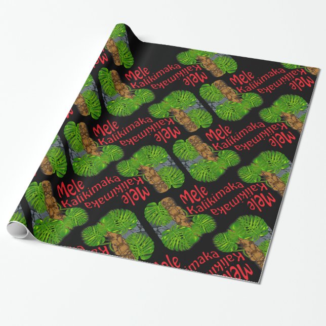 Tiki Mele Kalikimaka Christmas Wrapping Paper (Unrolled)