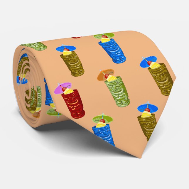 Tiki Mugs Tropical Cocktail Peach Single-sided Tie (Rolled)