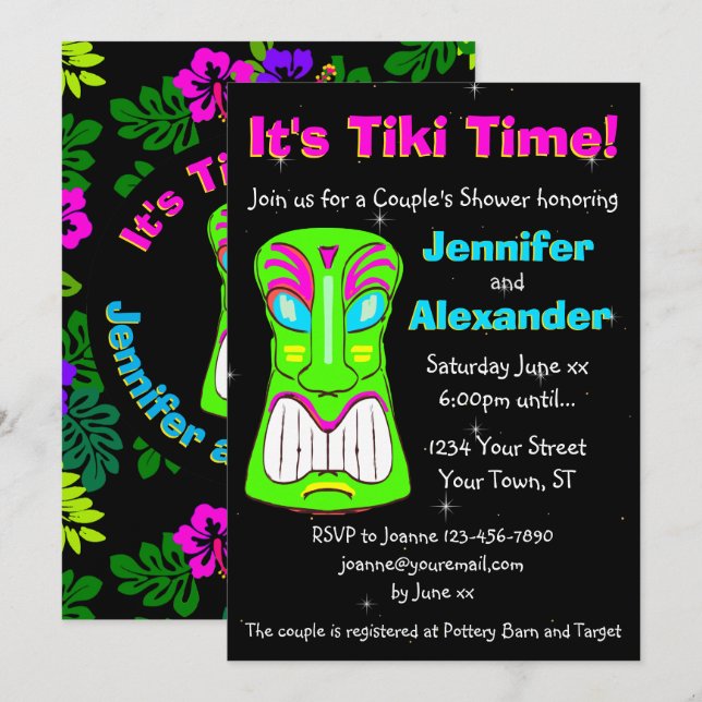 Tiki Party Couple's Shower Invitation (Front/Back)