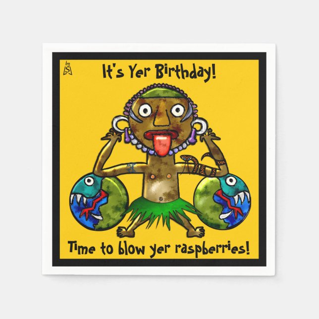 Tiki Party Funny Design on Yellow (Personalised) Napkin (Front)