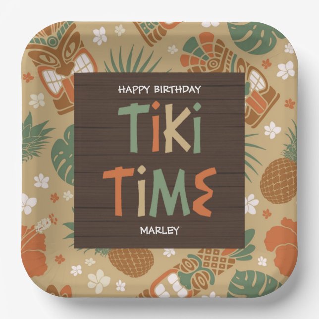 Tiki Party Tropical Luau Birthday  Paper Plate (Front)