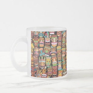 TIKI Pattern 4 Frosted Glass Coffee Mug