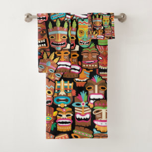 Tiki Pattern Bath Towel Set