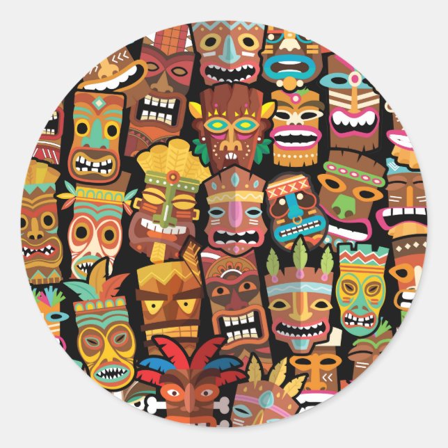 Tiki Pattern Classic Round Sticker (Front)
