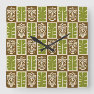 Tiki Pattern Square Wall Clock