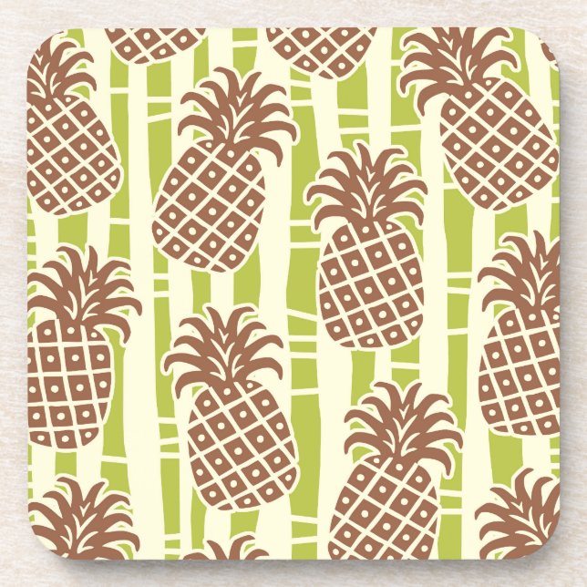 Tiki Pineapple Bamboo Stripes Pattern Coaster (Front)