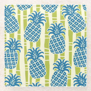 Tiki Pineapple Bamboo Stripes Pattern Glass Coaster
