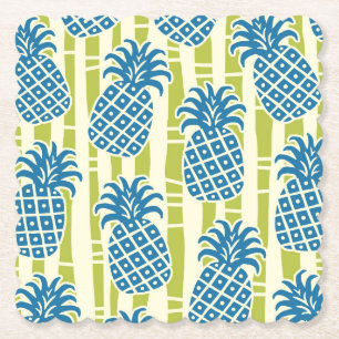 Tiki Pineapple Bamboo Stripes Pattern Paper Coaster