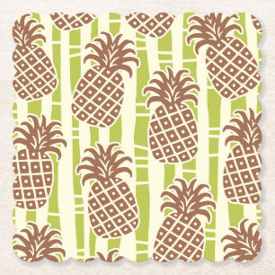 Tiki Pineapple Bamboo Stripes Pattern Paper Coaster