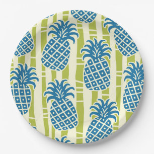 Tiki Pineapple Bamboo Stripes Pattern Paper Plate