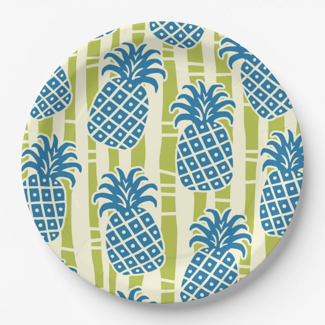 Tiki Pineapple Bamboo Stripes Pattern Paper Plate (Front)