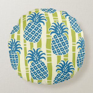 Tiki Pineapple Bamboo Stripes Pattern Round Cushion