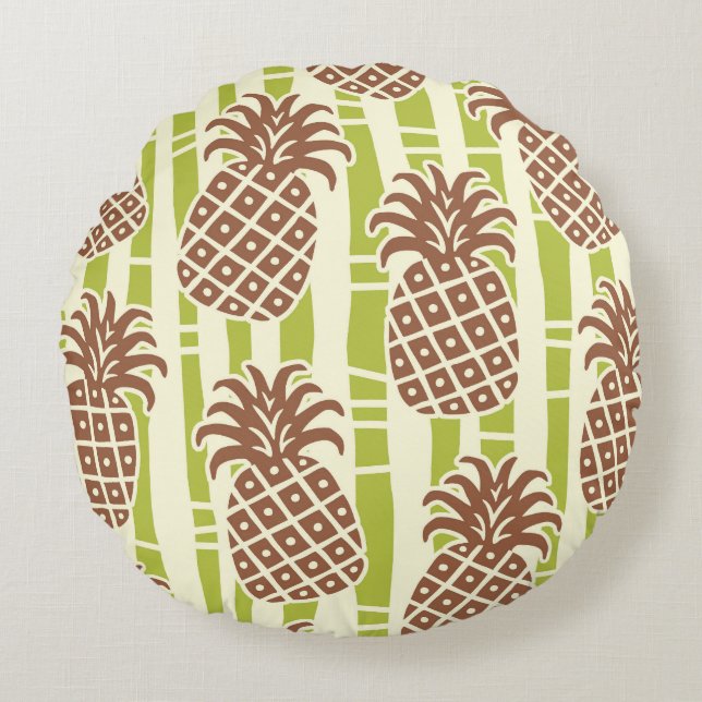 Tiki Pineapple Bamboo Stripes Pattern Round Cushion (Front)