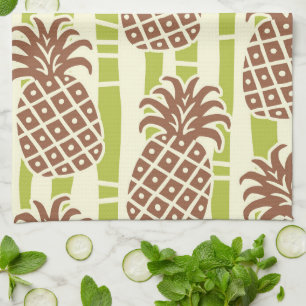 Tiki Pineapple Bamboo Stripes Pattern Tea Towel