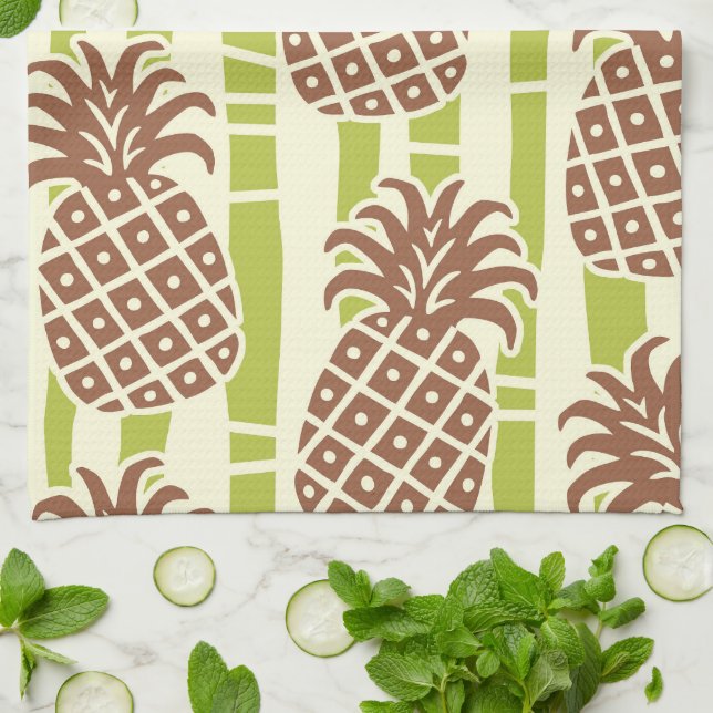 Tiki Pineapple Bamboo Stripes Pattern Tea Towel (Folded)