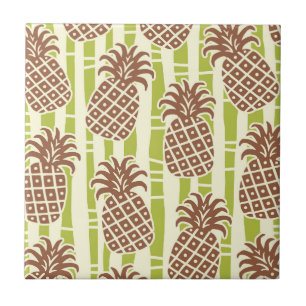 Tiki Pineapple Bamboo Stripes Pattern Tile