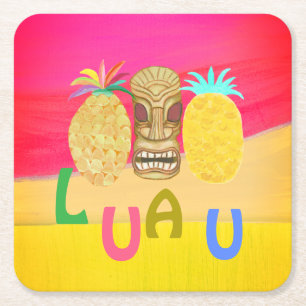 Tiki Pineapple Luau Square Paper Coaster