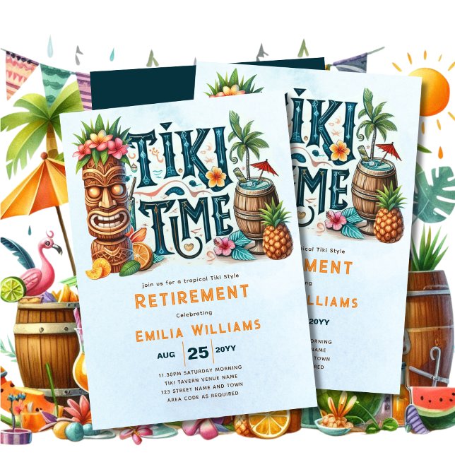 TIKI RETIREMENT Tropical Luau Hawaiian Party Invitation (Creator Uploaded)