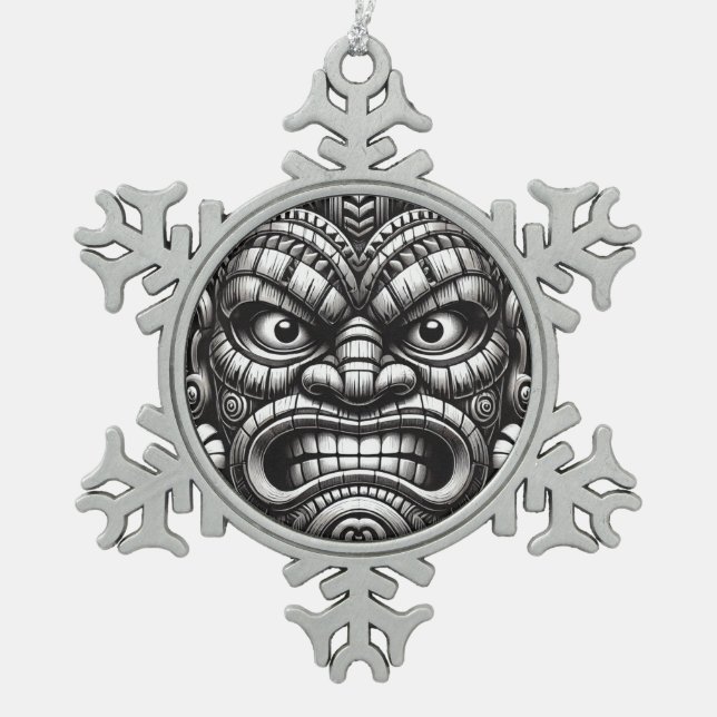 Tiki Snowflake Pewter Christmas Ornament (Front)