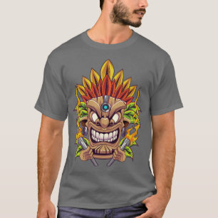 Tiki Statue Hawaiian Tiki Head Maori Mask Mytholog T-Shirt
