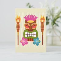 Tiki Statue, Torches and Hibiscus Flower