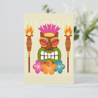 Tiki Statue, Torches and Hibiscus Flower Thank You Card