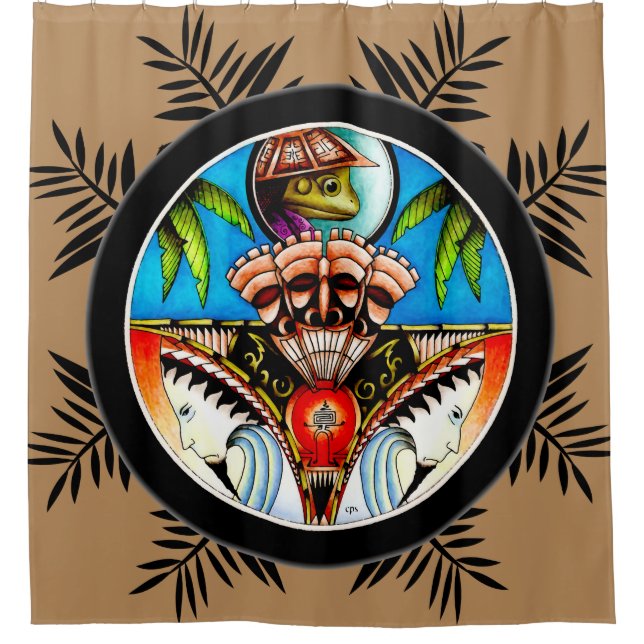Tiki Tattoo Frog Shower Curtain (Front)