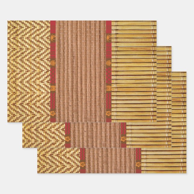 Tiki textures bamboo and reed wrapping paper sheet (Set)