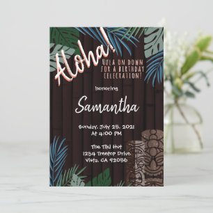 Tiki Theme Brown Hawaiian Bamboo Green and Blue  Invitation