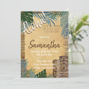 Tiki Theme Hawaiian Bamboo Island feel Green Blue Invitation
