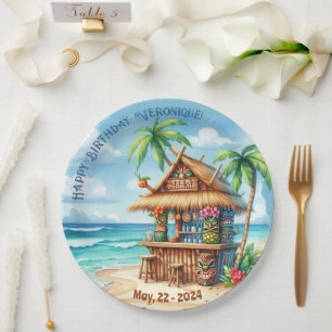 Tiki theme Vacation style custom text Paper Plate