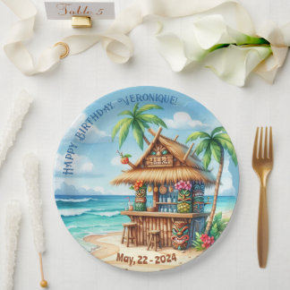 Tiki theme Vacation style custom text Paper Plate