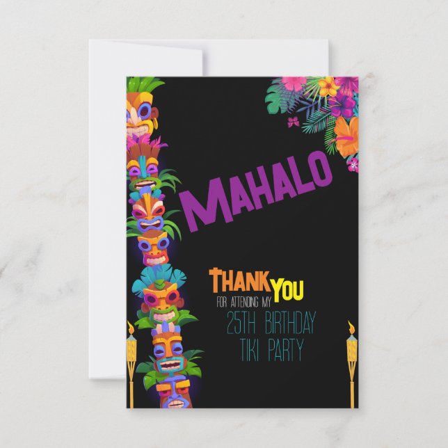 Tiki Time Birthday Party Thank You Card (Front)