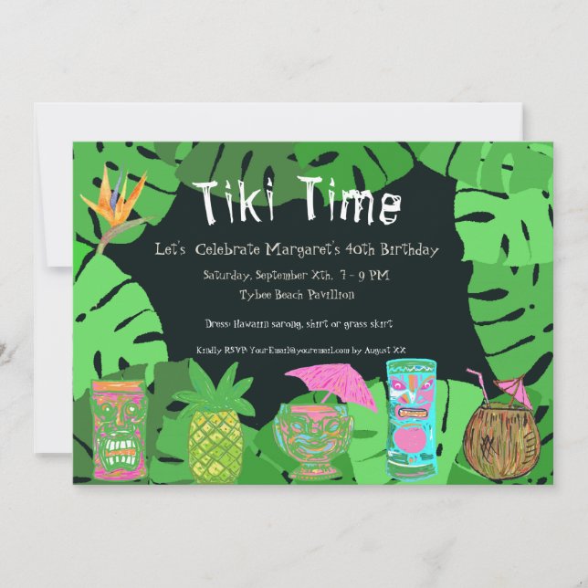 Tiki Time Customisable Birthday Party Invitation (Front)