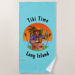 Tiki Time Long Island - Funny Beach Towel