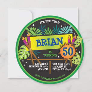 TIKI TIME LUAU  Birthday Party Invitation