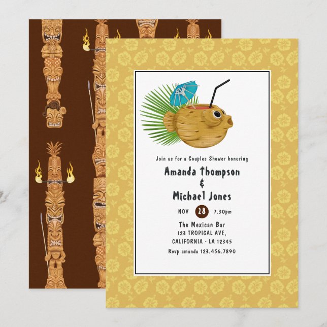 Tiki Time Luau Summer Beach Couples Shower Invitation (Front/Back)