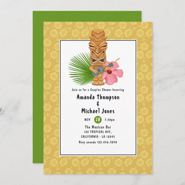 Tiki Time Luau Summer Beach Couples Shower Invitation (Front/Back)