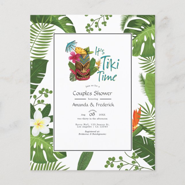 Tiki Time Luau Summer Beach Couples Shower Invite Flyer (Front)
