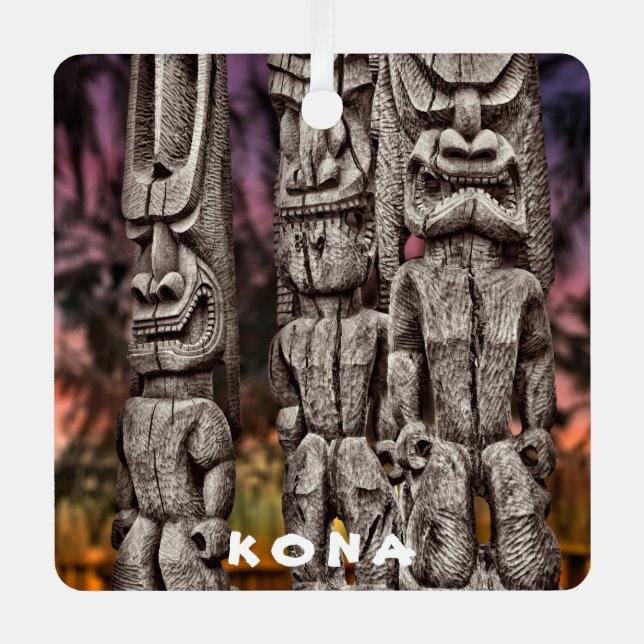 Tiki Tribal Council, 2 sided square, Metal Tree Decoration (Front)