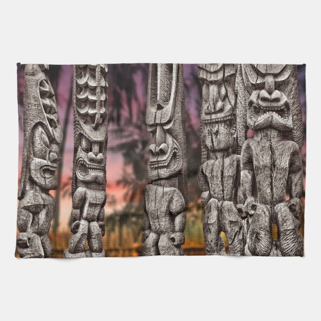 Tiki Tribal Council, Big Island Hawaii, Tea Towel (Horizontal)